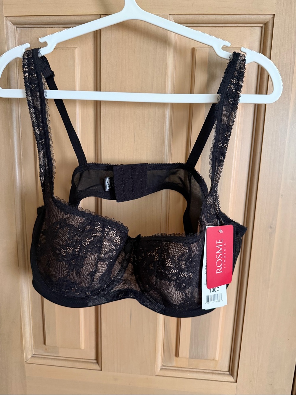 Black Lace Underwire Bra with Sheer Floral Detailing Rosme sz 44C NWT